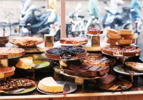 Pastries in window.