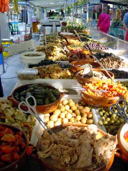 He sells almost 40 kinds of olives and salads